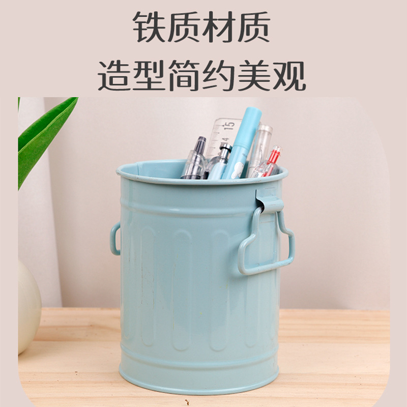 定製圓柱形鐵皮筆筒辦公室學生文具創意鐵藝筆桶化妝刷收納桶 2