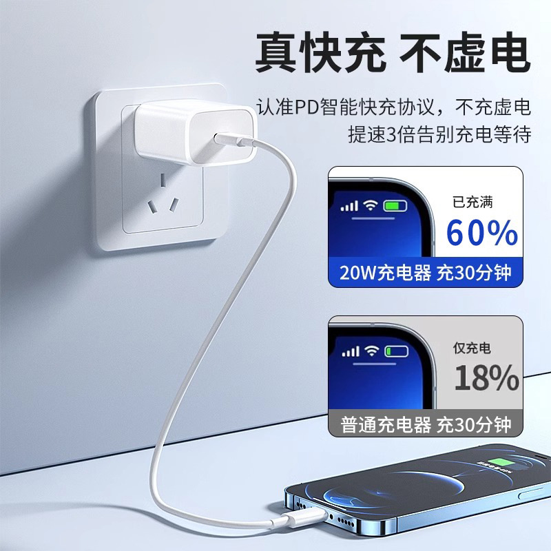 適用於蘋果120W快充頭iPhone12 13 14手機充電器PD原廠數據線套裝 2