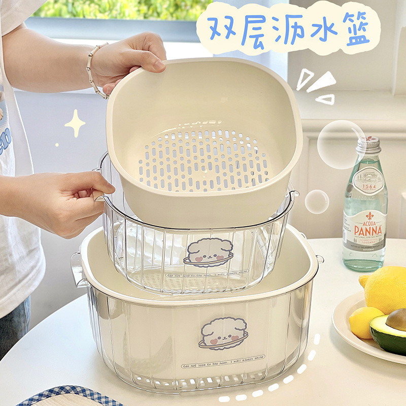 PET洗菜盆雙層瀝水籃廚房用品客廳茶几家用水果果盤籃子 2