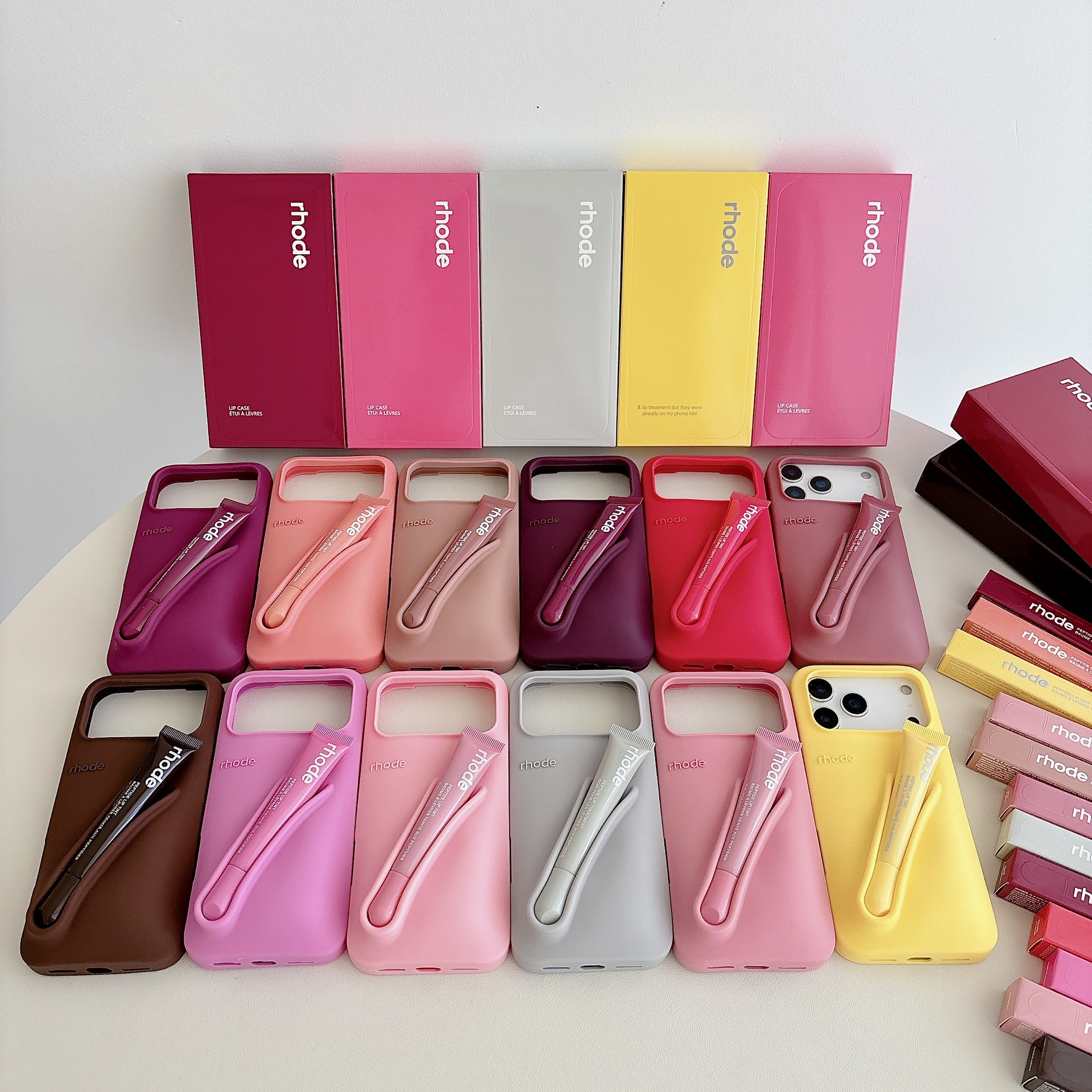 RHODE可放脣釉矽膠iPhone15蘋果14手機殼13立體17口紅三件套 2