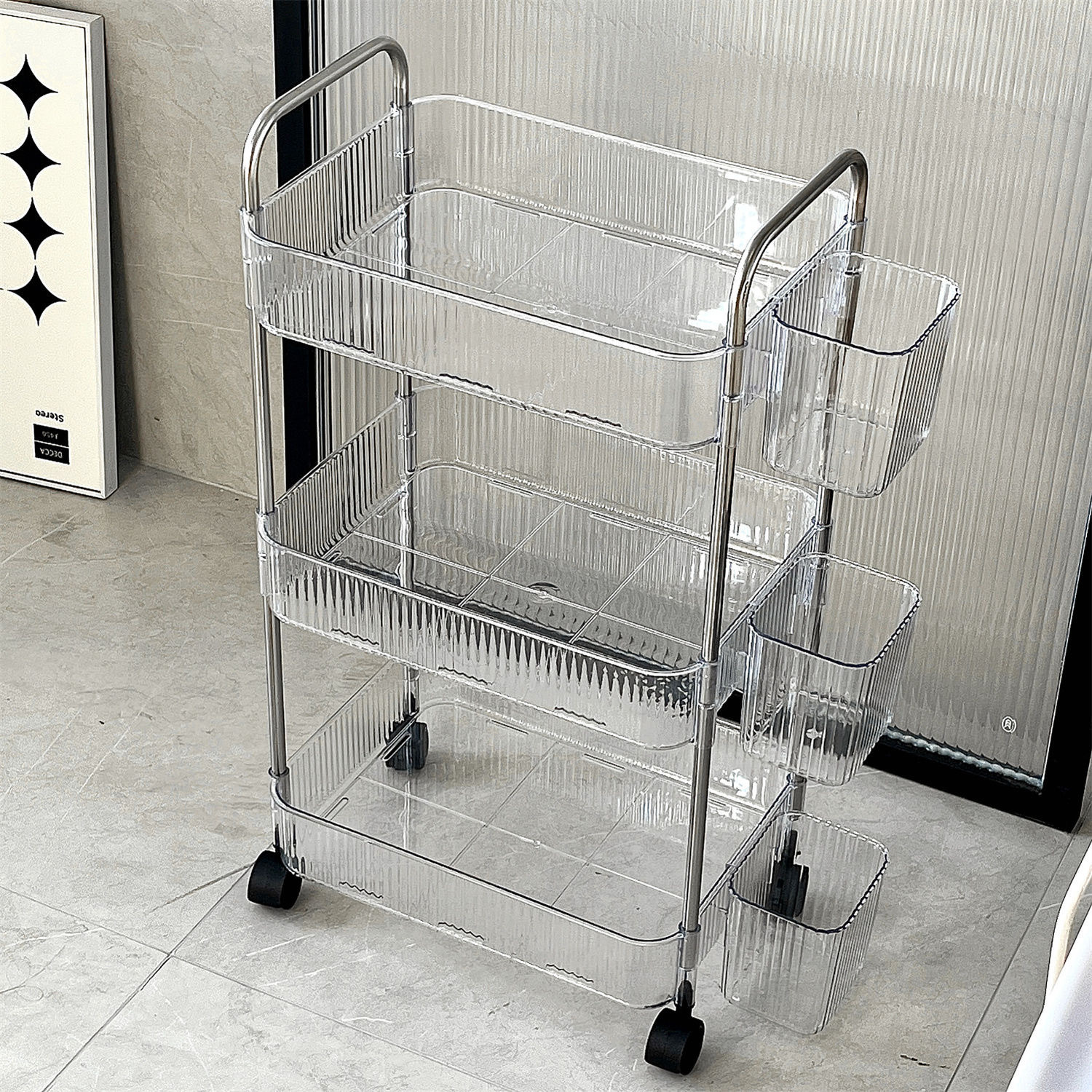 輕奢浴室衛生間夾縫置物架ins風透明化妝品收納架可移動推車多層 3
