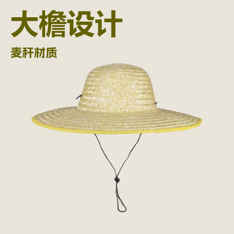 大簷麥稈草帽工地田園勞保帽子防曬帽遮陽釣魚帽寵物帽平頂草帽 2