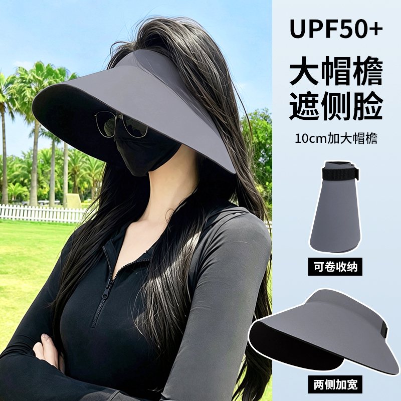 大帽簷可摺疊防曬帽女夏季防紫外線遮陽帽無痕空頂帽戶外摺疊帽子