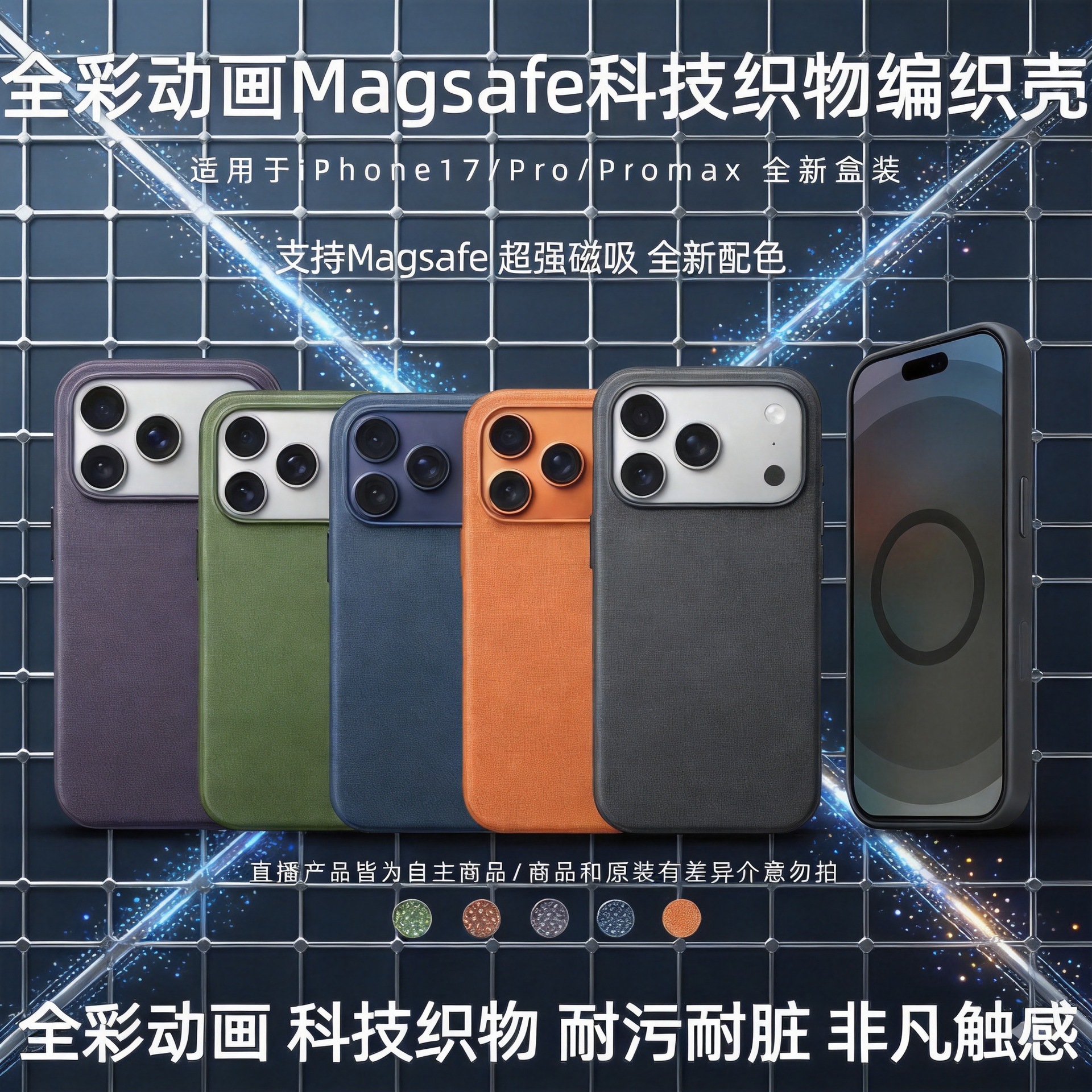 彩色彈窗動畫適用蘋果17promax官方編織紋手機殼iphone17科技布