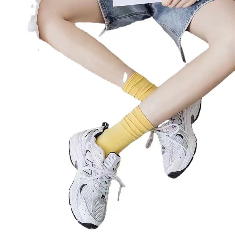 冰冰襪子女批發夏款夏季薄款中筒襪黑白色堆堆襪女冰絲襪夏天長襪 5