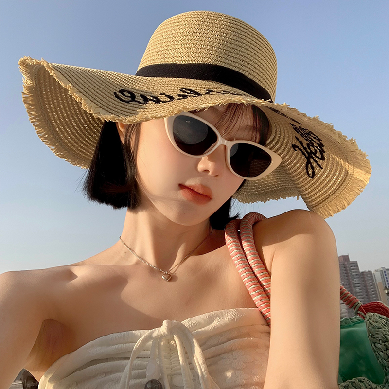 海邊度假大帽簷太陽帽女2026年春新款遮陽防曬帽子法式編織草帽潮 2