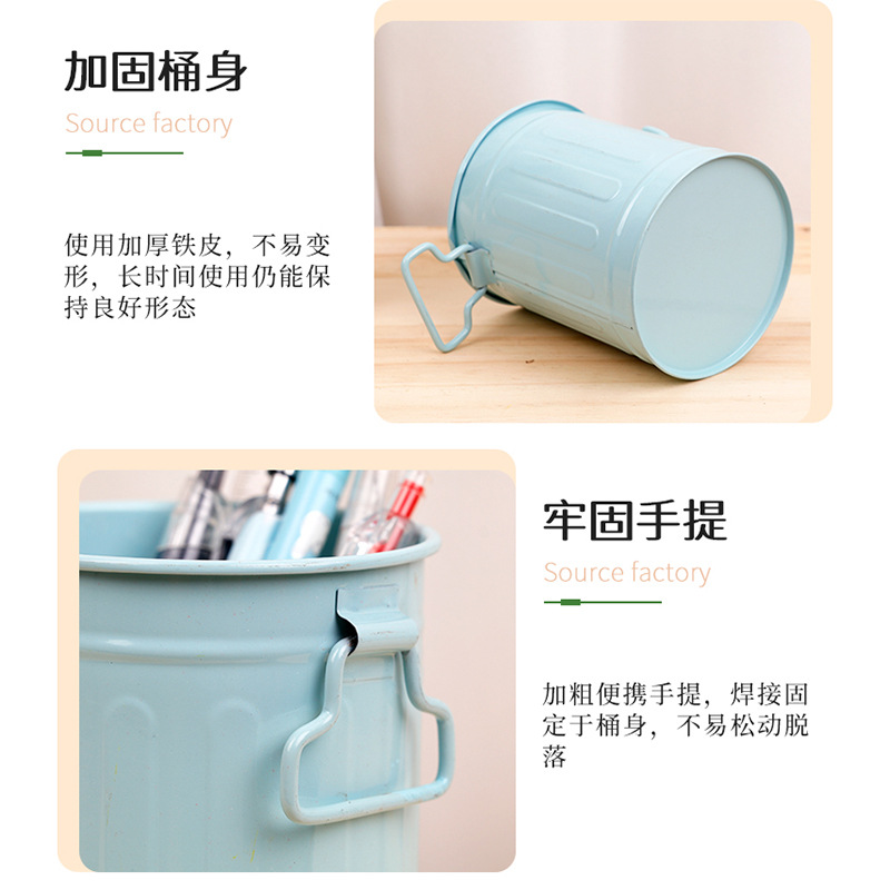 定製圓柱形鐵皮筆筒辦公室學生文具創意鐵藝筆桶化妝刷收納桶 4