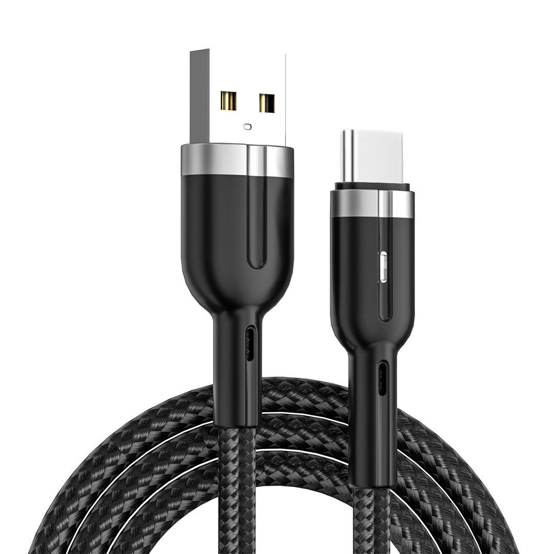 智能斷電編織帶燈數據線 適用於蘋果華為typec手機快充充電線3a 5