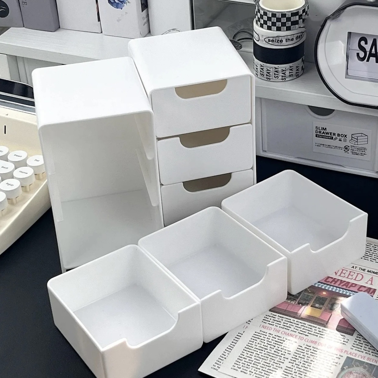 跨境三層抽屜收納盒 ins風高顏值桌面儲物盒整理首飾化妝品收納盒 3