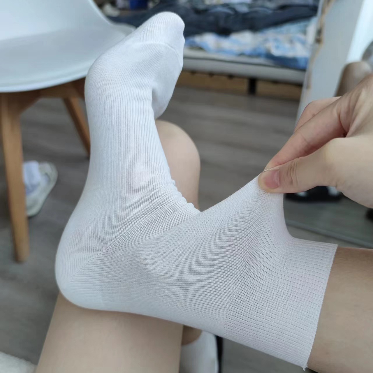 白襪子月子襪長絨綿棉質襪中筒夏季薄款長筒鬆口夏天防臭百搭舒適 2