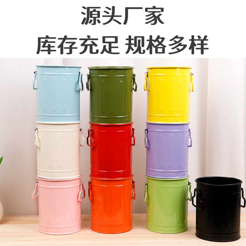 定製圓柱形鐵皮筆筒辦公室學生文具創意鐵藝筆桶化妝刷收納桶 3