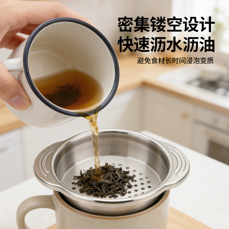 家用不鏽鋼罐頭瀝水瀝油籃水槽架雙耳防滑耐高溫隔渣過濾廚房工具 2