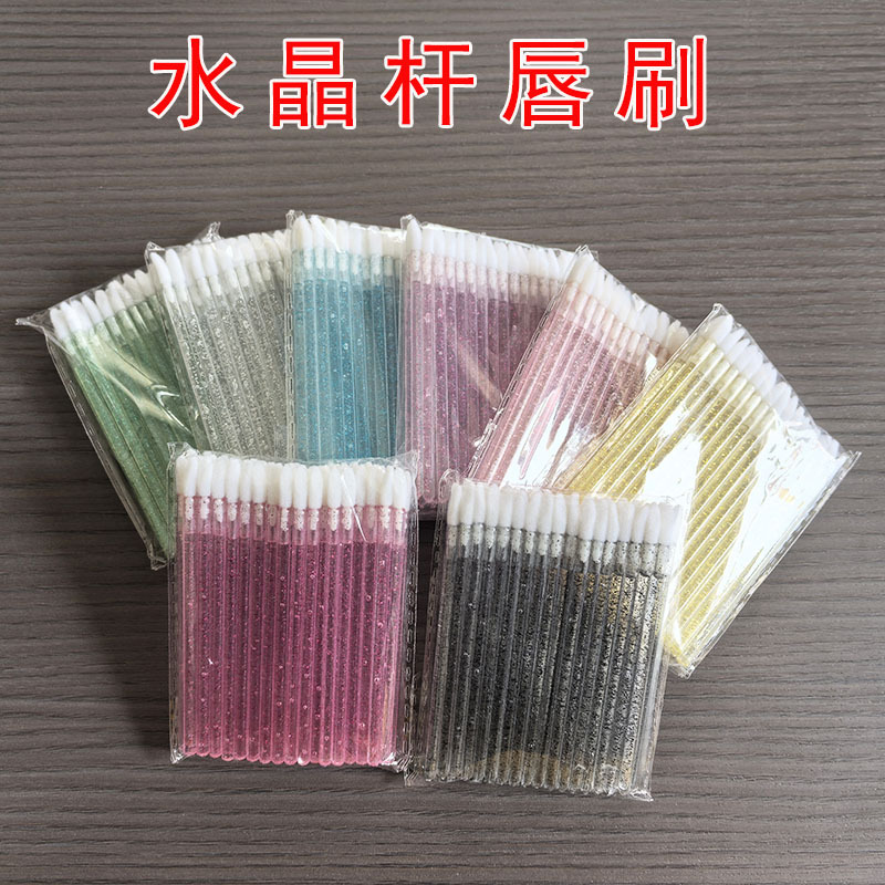 跨境50支水晶杆實心脣刷棉籤棒脣釉暈染刷化妝工具便捷口紅刷批發 2