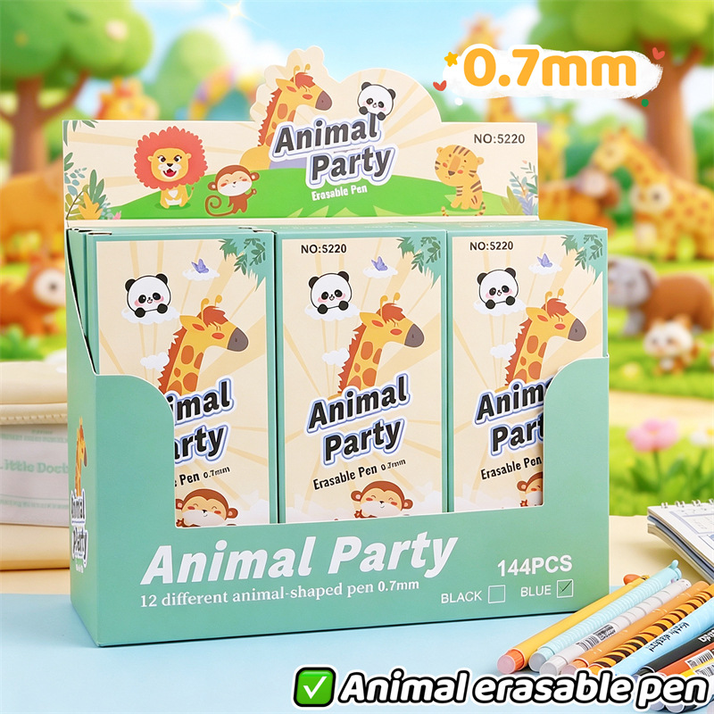 跨境專供動物造型可擦筆12支裝盒裝中性筆熱可擦小學生文具外貿貨 4