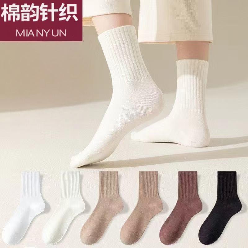 諸暨百搭中筒襪子女春夏款中筒襪無骨純色防臭透氣吸汗棉質堆堆襪 3