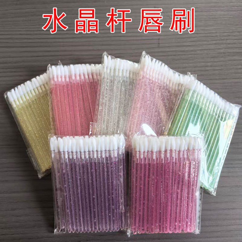 跨境50支水晶杆實心脣刷棉籤棒脣釉暈染刷化妝工具便捷口紅刷批發 2