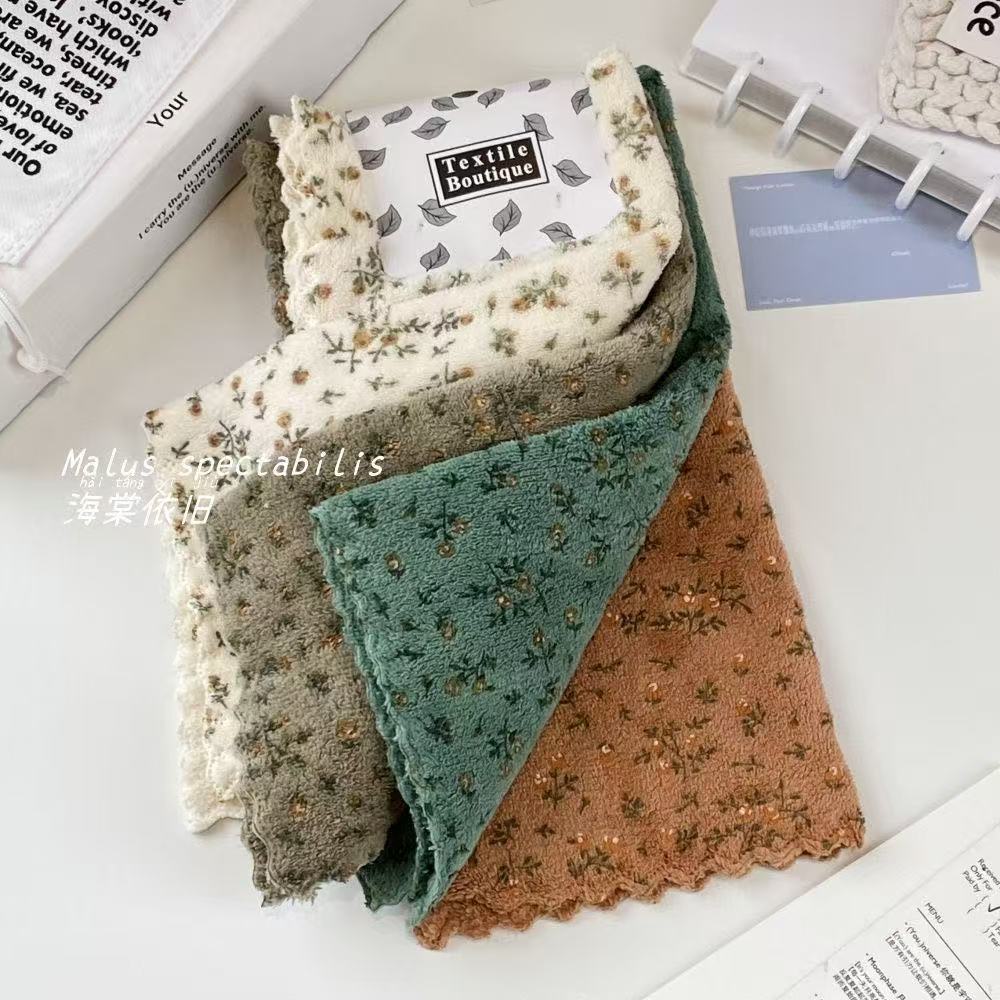 家用珊瑚絨印花小方巾加厚抹布30*30廚房吸水不易掉毛柔軟清潔巾