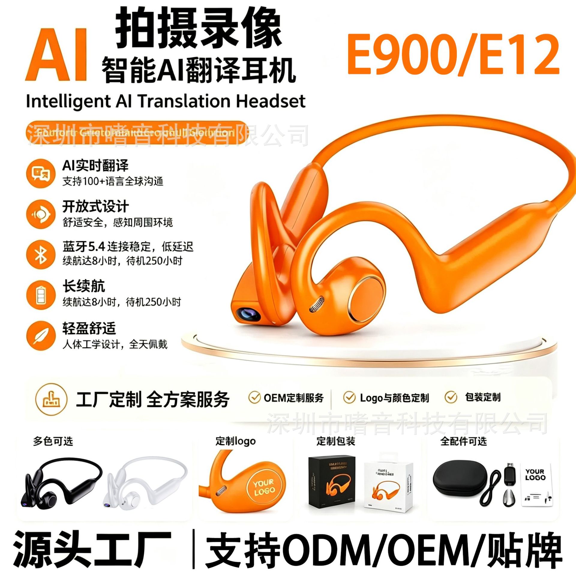 【現貨】新款E900智能攝像拍照藍牙耳機800w像素OWS運動耳機E12 1