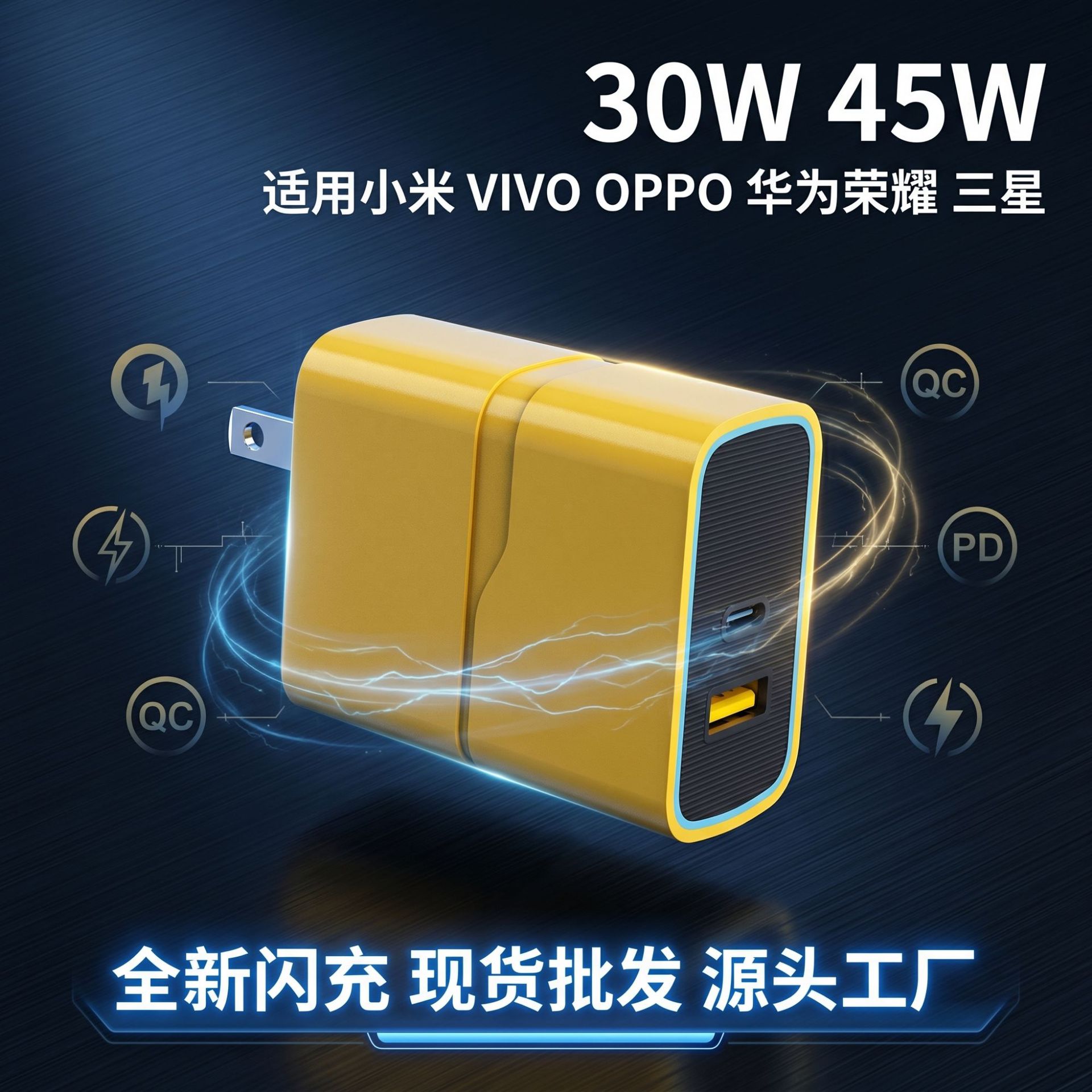 跨境爆款120W閃充充電器全協議兼容PD+USB多口歐規美規充電頭