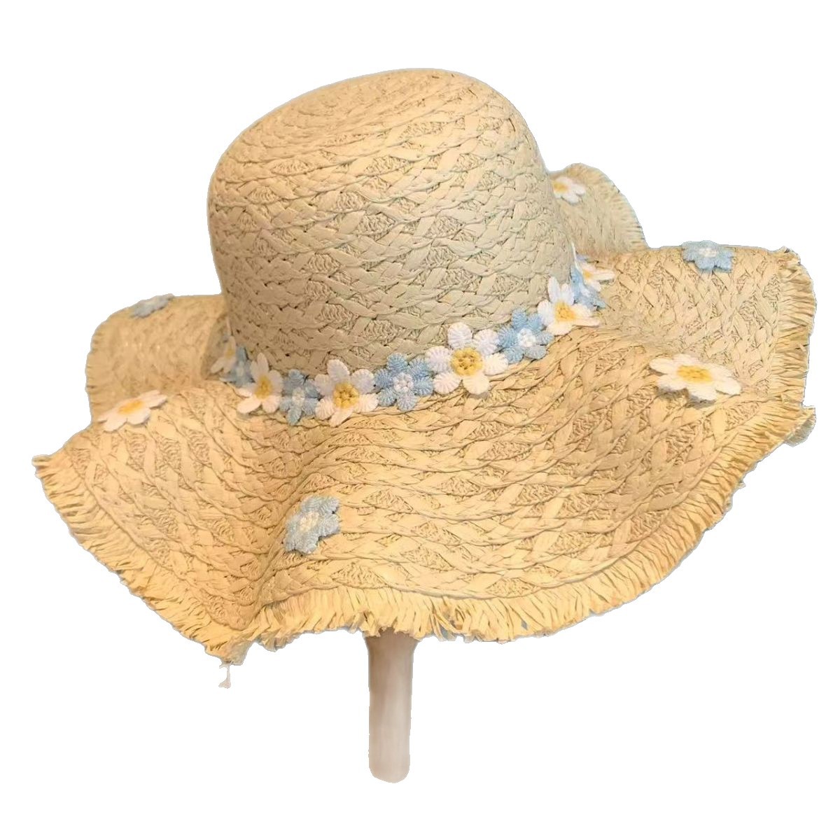 夏季大帽簷防曬帽百搭花朵出遊遮陽帽女海邊帽子沙灘度假拉菲草帽 5