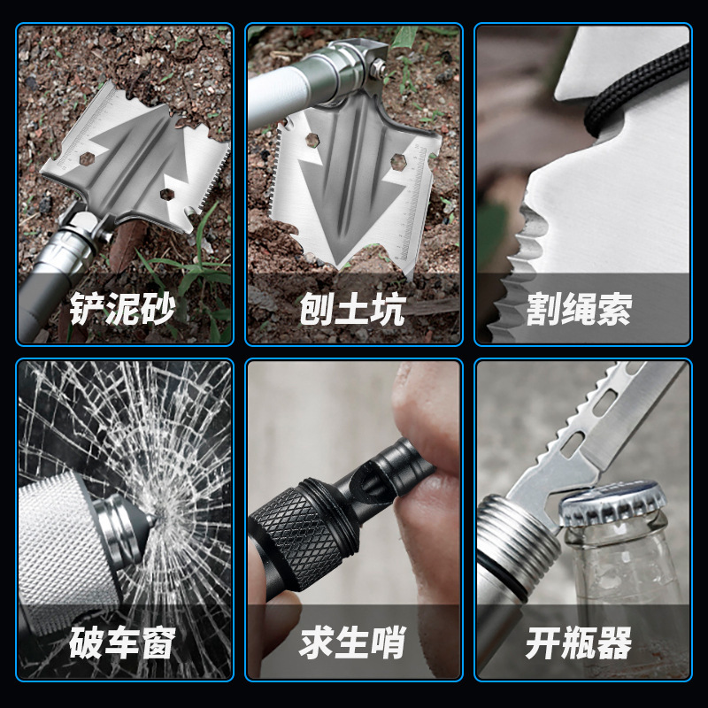 戶外工兵鏟子摺疊多功能車載兵工鏟錳鋼中國鐵鍬釣魚便捷野營裝備 3