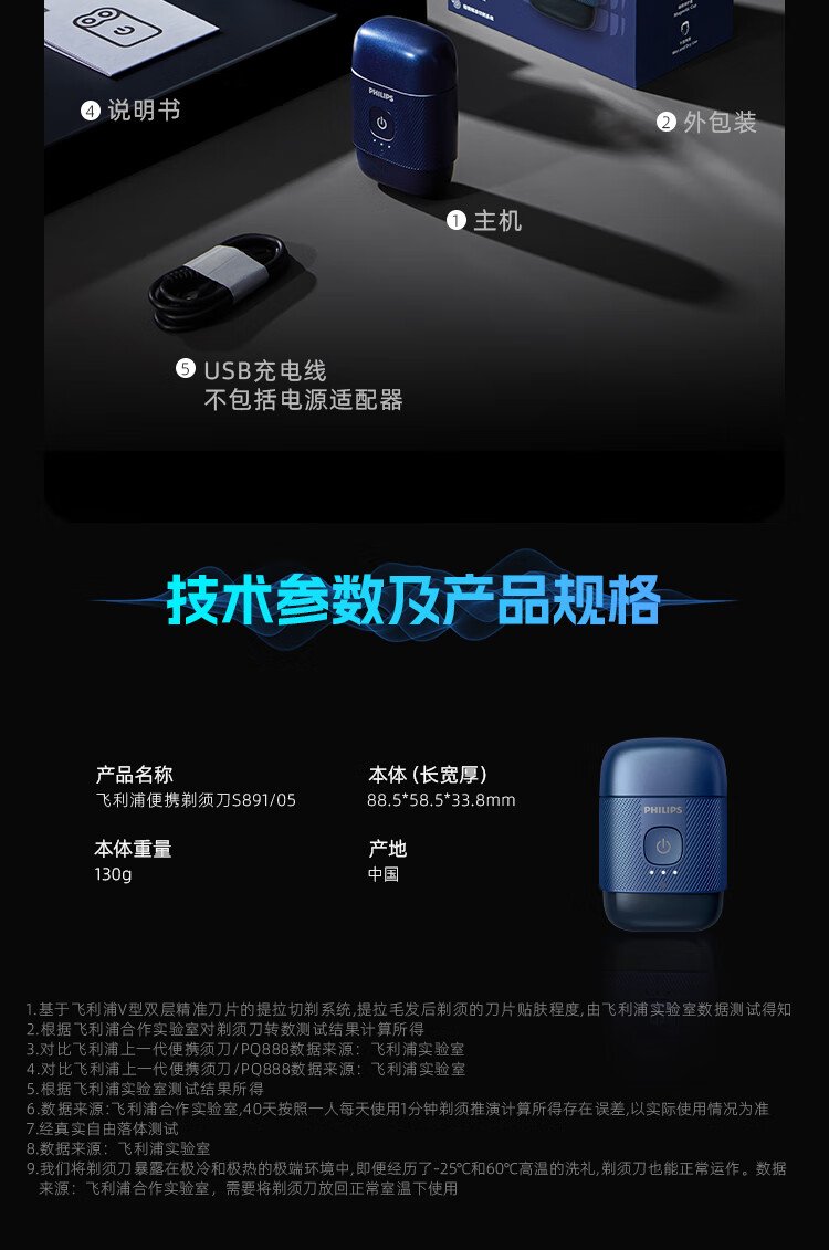 飛利浦便攜式電動剃須刀｜30組不鏽鋼刀片・每分鐘300萬次精準切割・亞洲男士專研設計 detail 20