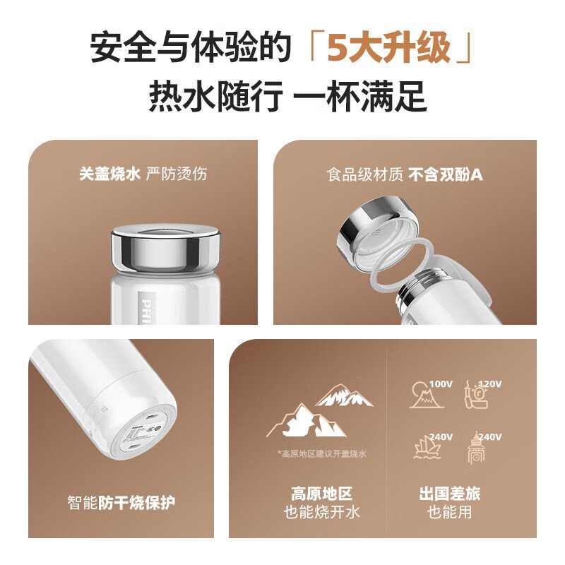 飛利浦智能燒水保溫杯 AWP2799BK｜350ml四檔精準控溫・12小時智能恆溫・316食品級雙層不鏽鋼內膽